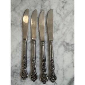 Versailles Stainless Steel Dinner Knives Set of 4 Floral Rose Pattern Silverware